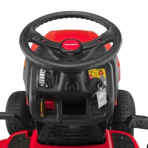 CRAFTSMAN 46" Automatic Gas Riding Lawn Mower with 18.5 HP* Briggs and Stratton Single-Cylinder Engine, Gas Lawn Tractor with Foot Pedal Control, Red/Black