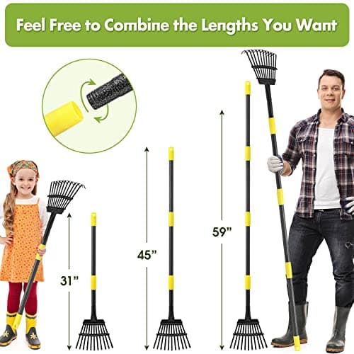Garden Rake for Leaves Sturdy Metal Small Yard Leaf Rakes for Lawns 60” Length 8.5 Inch Width 11 Tines for Women Men Kids Lightweight with Non-Slip Comfortable Smooth Long Handle