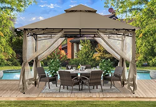 ABCCANOPY Gazebos for Patios 10x10 - Outdoor Steel Frame Gazebo with Mosquito Netting for Lawn Backyard Garden Deck (Khaki)