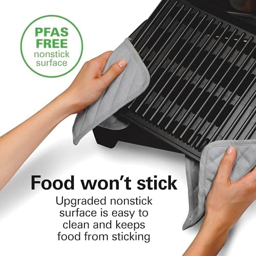 Hamilton Beach Electric Indoor Searing Grill with Adjustable Temperature Control to 450F, 118 sq. in. Surface Serves 6, PFAS-Free Removable Nonstick Grate, Stainless Steel (25360)