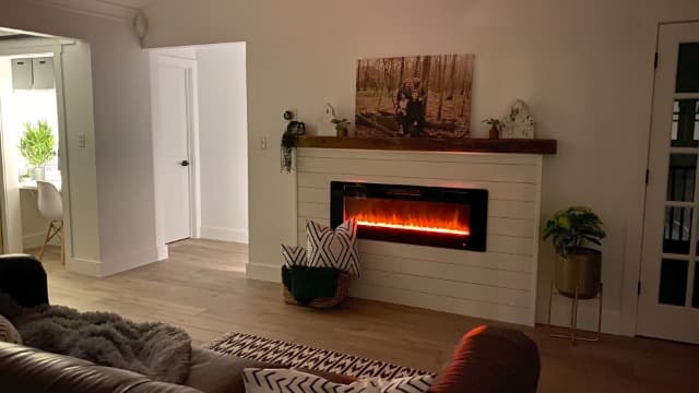 R.W.FLAME 60" Recessed and Wall Mounted Electric Fireplace, Low Noise, Fit for 2 x 6 Stud, Remote Control with Timer, Touch Screen, Adjustable Flame Color and Speed, 750-1500W
