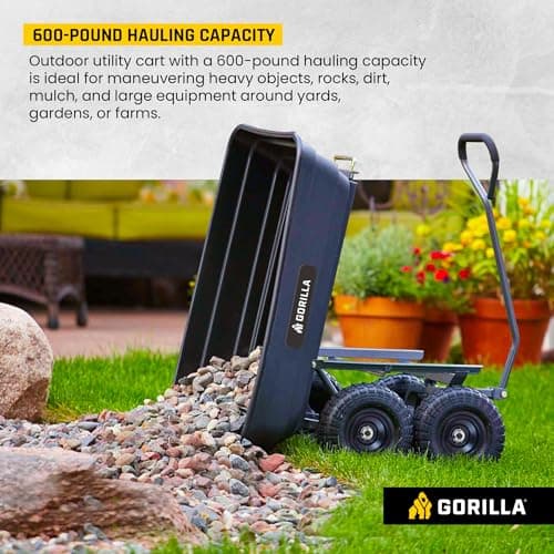 Gorilla Carts Utility Cart with Steel Frame, 600 Pound Capacity, and 10 Inch Tires
