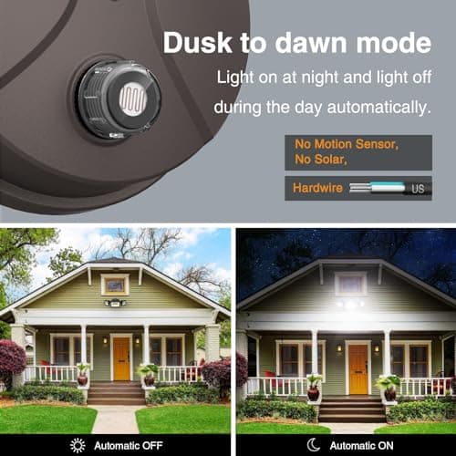 Onforu 60W LED Dusk to Dawn Outdoor Lighting, 6000LM Exterior Flood Light, IP65 Waterproof Outdoor 3 Adjustable Heads Photocell Security Lights Fixture, 6500K Floodlights for Garage, Patio, Yard