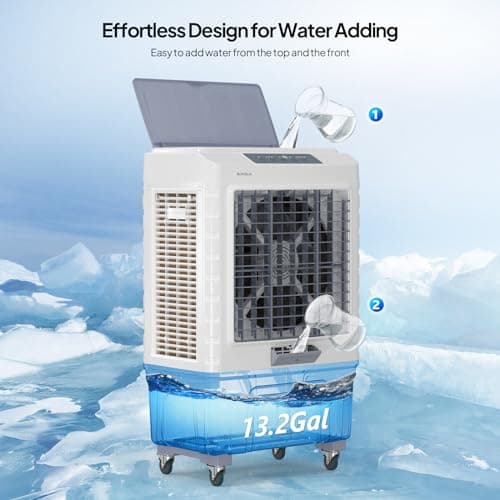 ROVSUN 4100CFM Portable Air Cooler, 13.2Gal/50L Evaporative Swamp Cooler, 3-IN-1 Cooling Fan with Remote Control, 3 Speeds, 7.5H Timer & 4 Ice Box, Humidifying Oscillating Fan for Indoor or Outdoor