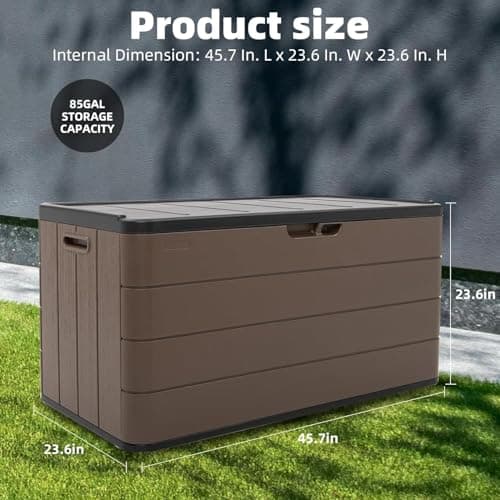 100 Gallon Elegant Pro Edition Lockable Resin Deck Box, Waterproof & UV-Resistant Outdoor Storage Box for Outdoor Cushion Storage, Tools Storage and Outdoor Delivery, Coffee