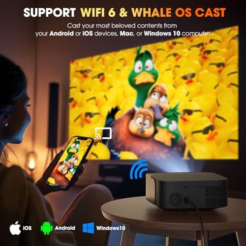 [2025 Netflix-Official | 386+ Built-in Apps] DBPOWER E2 Smart Projector with WiFi and Bluetooth, Mini Projector 4K Support with Netflix, Youtube, Disney+, Hulu, Max, Crunchyroll w Portable Case