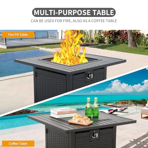 30 Inch Fire Tables 50000 BTU Outdoor Fire Pits for Outside Steel Gas Fire Table with Fire Pit Lid Grille Tabletop and Waterproof Cover and Blue Crystal Beads