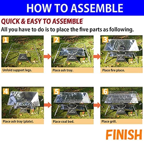 CAMPINGMOON Portable Camping Fire Pit Stainless Steel Foldable Collapsible BBQ Grill Wood Burning Charcoal 20x13-inch with Carrying Bag MT-3