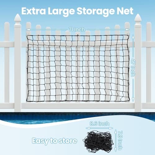 Pool Toy Float Storage Net - 71*47 Inch Extra Large Elastic Mesh Fence Net with 20 Hooks Outdoor Hanging Pool Storage Organizer for Pool Floats, Swim Rings, Balls, Inflatable Toys Pool Accessories