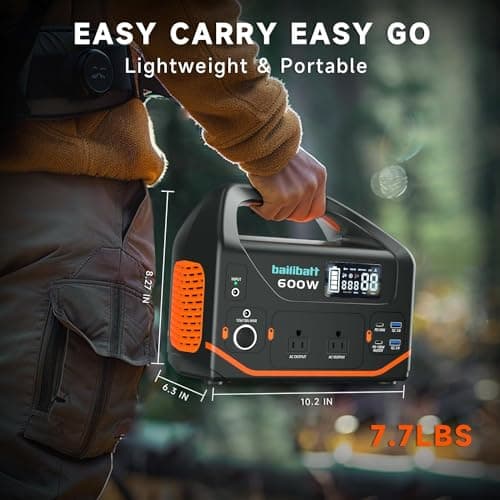 Portable Power Station 600W,293Wh Portable Generator for Home Use, Quiet Generator for Camping Travel Emergency CPAP Survival Backup Outdoor Apartment,100W PD & 110V Pure Sine Wave AC Outlet