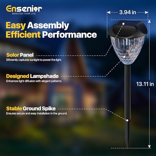 Ensenior 12-Pack Solar Lights Outdoor, Auto ON/Off 6500K LED Solar Garden Lights for Pathway, Yard, Patio, Walkway, Planter, Waterproof, Energy-Efficient Landscape Lighting