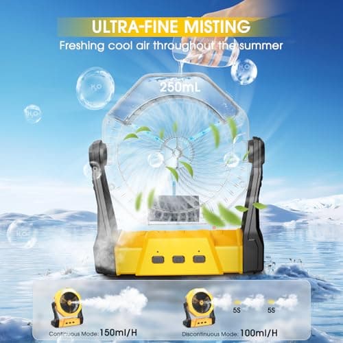 Ausic Portable Misting fan, 8-Inch Cooling Mist Fans, 10000mAh USB Rechargeable Battery Powered Fan with Mister, 250mL Water Tank & LED Lantern, for Home Desk, Bedroom, Office, Outdoor&Indoor Use