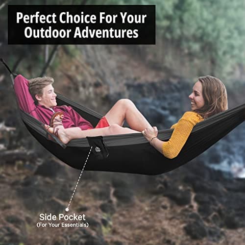 Vigel Camping Hammock - XL Double Hammock 500 Lb Capacity - Nylon - 2 Person Portable Tree Hammock - Camping Accessories for Outdoor, Travel, Hiking