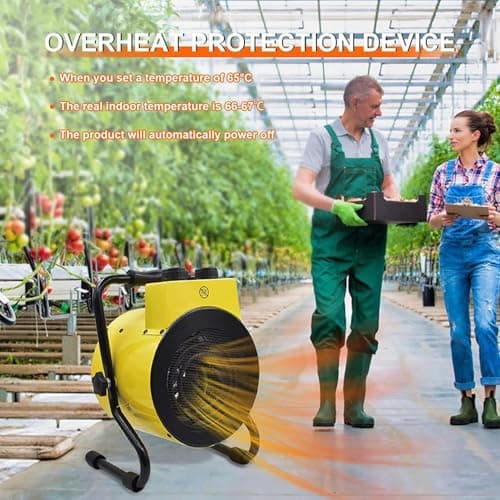 Greenhouse Heater with Adjustable Thermostatic - Outdoor Space Heating Fan for Flower Houses, Grow Tent, Overheating Protection, Fast Heating, Patio & Garage, Yellow