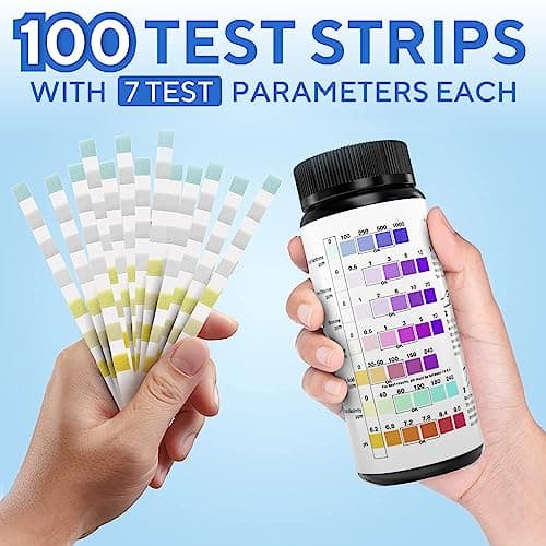 7-in-1 Accurate Pool Test Strips - 100 Hot Tub Spa Test Strips - Quick Pool Water Testing Kit - Bromine, pH, Hardness, Alkalinity, Chlorine & Cyanuric Acid - Perfect for Any Pools, Spa, Hot tubs