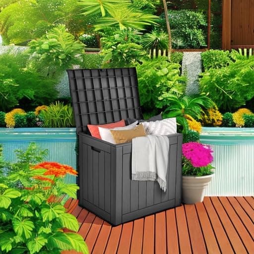 DWVO 30 Gallon Outdoor Storage Box with Side Handles and Lockable Lid, Weatherproof Resin Deck Box for Patio, Cushions, Garden Tools, and Supplies - Black