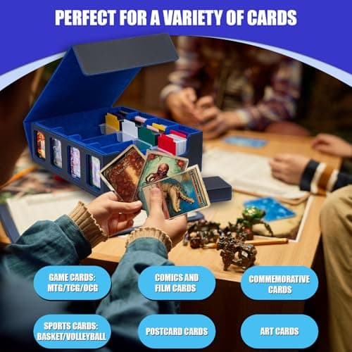3200+ MTG Commander Deck Box with Window Dice Tray, Organizer with 4 Card Sleeves & 30 Dividers, Black Blue
