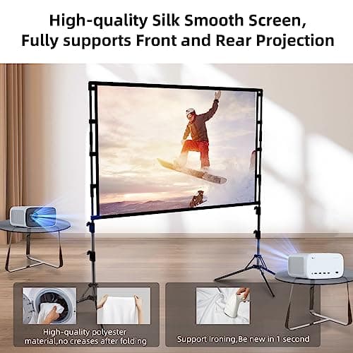 Projector Screen and Stand,GAINVANE 120 inch Portable Projector Screen Indoor Outdoor Projection Screen 16:9 4K HD Wrinkle-Free Light-Weight Movie Screen with Carry Bag for Backyard Movie Night