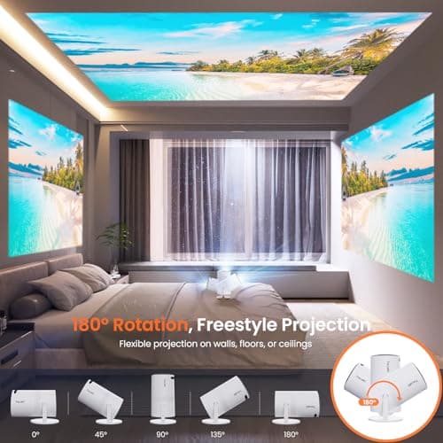 [Two-Way Bluetooth 5.2] Mini Portable Projector 4K 1080P Supported Projection, Tecaki Smart Projector with 180°Rotatable Stand Auto Keystone Correction Long Lens Life for Home Theater, Outdoor Movie