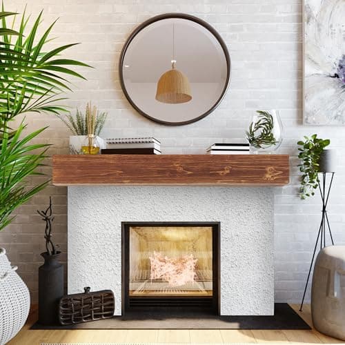 60" Rustic Wood Fireplace Mantel | Wall-Mounted & Floating Shelf for Home Decor