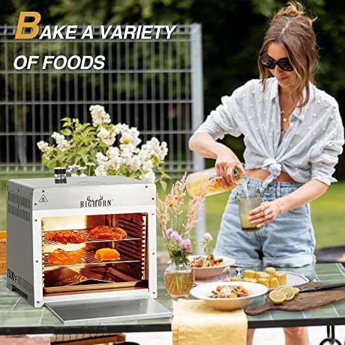 BIG HORN OUTDOORS Infrared Portable Propane Grill – 1500°F Steak Broiler, Sear Station with Pizza Stone, Salamander BBQ Grill, Small Stainless Steel Gas Grill