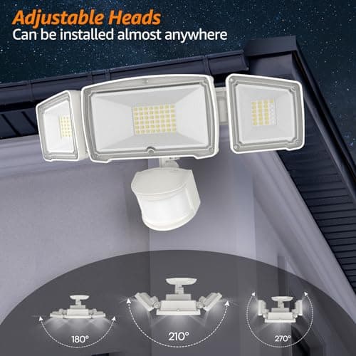 HGGH Motion Sensor Outdoor Lights – Flood Lights Outdoor Security Light, LED Floodlights IP65 Waterproof 6000K 38W 4200LM with 3 Adjustable Heads, Exterior Light for House, Backyard, Porch