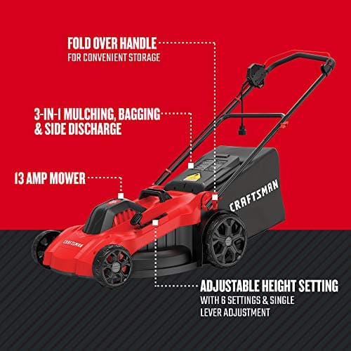 CRAFTSMAN Electric Lawn Mower, 20-Inch, Corded, 13-Ah (CMEMW213), Red