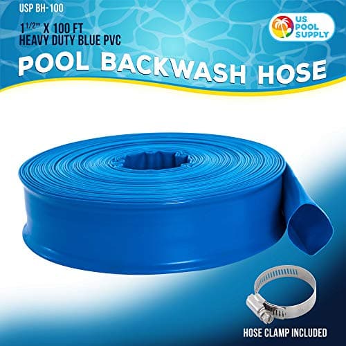 U.S. Pool Supply Pool Backwash Hose 1.5" x 100' - Heavy-Duty Pool Drain Hose, Filter Pump Water Drainage, Sump Pump Discharge, Inground Draining - Flexible Lay Flat, Clamp