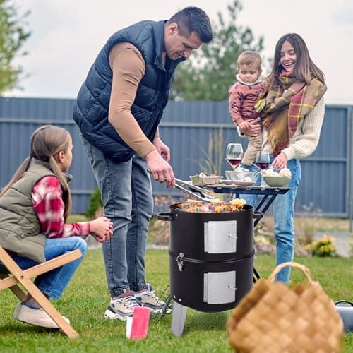 Outvita Vertical 18.5 Inch Steel Charcoal Smoker, Heavy Duty 3-in-1 Portable Outdoor Grill Cooker with Built-in Thermometer for Outdoor Backyard Cooking Grilling Camping
