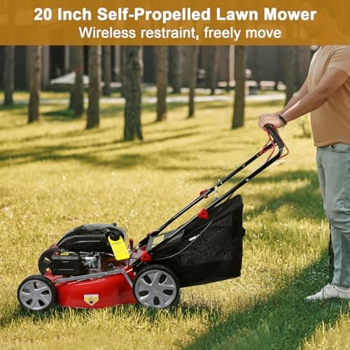 Self Propelled Gas Lawn Mower, 141cc Gas Engine Lawn Mower with 20 Inches Blade, Walk-Behind Lawn Mower, Cordless Lawn Mower Push Lawn Mower with 50L Grass Tank, Big Wheels, USA Fast Arrival