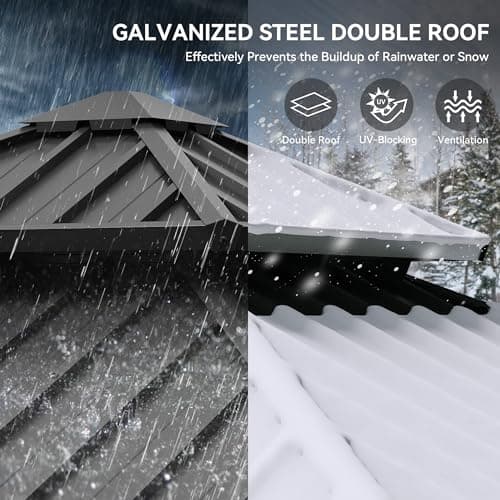 YITAHOME 10x10ft Hardtop Gazebo with Nettings and Curtains, Heavy Duty Double Roof Galvanized Steel Outdoor Combined of Vertical Stripes Roof for Patio, Backyard, Deck, Lawns, Gray