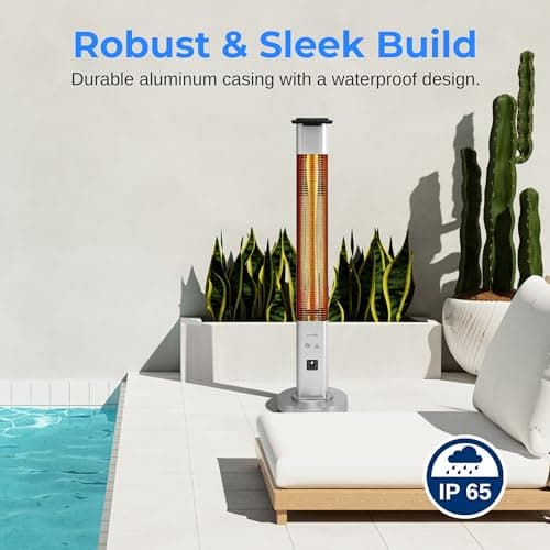 SereneLife Infrared Patio Heater, 1500W Electric Heater with Remote, Quiet Operation, IP65 Approved, Three Heat Levels, Indoor/Outdoor for Patio, Restaurant, Backyard, Garage, Decks
