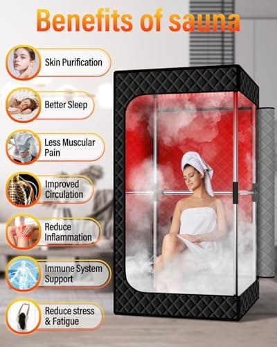 Upgraded Infrared Sauna Box for Relaxation,Detoxification,Portable Steam Sauna for Home with XL Steamer,Folding Chair,Multiple Layered Full Body Sauna Tent for Spa,Indoor,Outdoor,Gym-Black