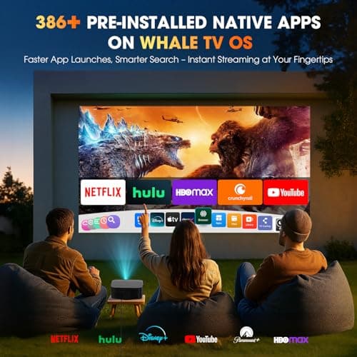 [2025 Netflix-Official | 386+ Built-in Apps] DBPOWER E2 Smart Projector with WiFi and Bluetooth, Mini Projector 4K Support with Netflix, Youtube, Disney+, Hulu, Max, Crunchyroll w Portable Case