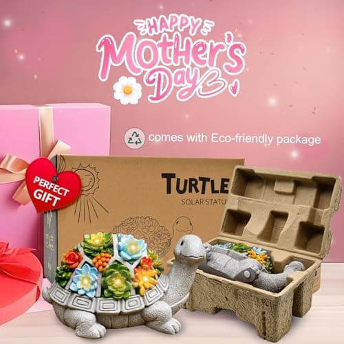 Nacome Solar Garden Outdoor Statues Turtle with Succulent and 7 LED Lights - Lawn Decor Tortoise Statue for Patio, Balcony, Yard Ornament - Unique Housewarming Gifts