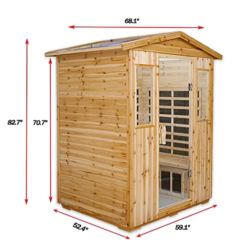 Outdoor Infrared Sauna 4 Person Far Infrared Saunas Low EMF Sauna Room for Home, 2050watt Canadian Hemlock Wooden Large Sauna with Blue-Tooth, 2 LCD Control, 4 Chromo Therapy Lighting