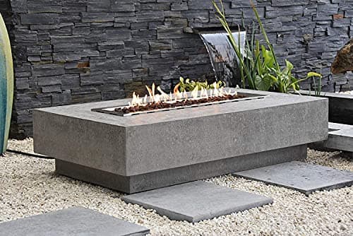 AMS Fireplace | Elementi | Large Rectangular Propane Fire Pit Table for Outside Patio | Canvas Cover, Lava Rocks, and Gas Key Valve Included | Fuel: Liquid Propane, Hampton - Light Grey