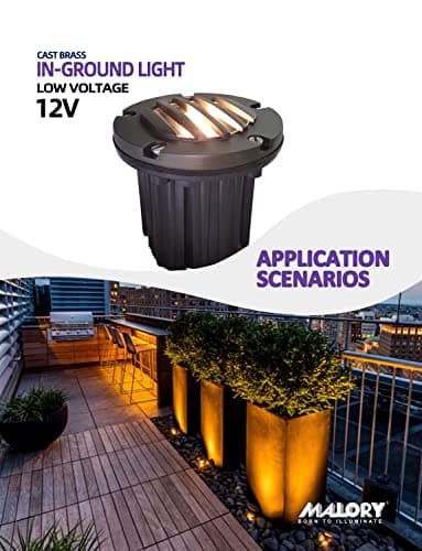 Low Voltage Landscape Lighting,(5''H) Brass Top Cover Outdoor In Ground Lights, 12V Landscape Well Ground Lights for Pathway, Driveway and Garden 1 Pack with MR16 Bulb (Grated Top, 1-pack with Bulb)