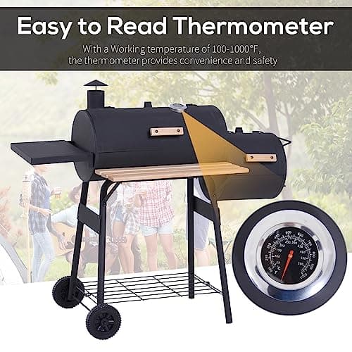 Outsunny 48" Portable Barrel Charcoal BBQ Grill, Steel Outdoor Barbecue Smoker with 232 Square Inches Cooking Space, Storage Shelf, Wheels for Garden Camping Picnic, Black