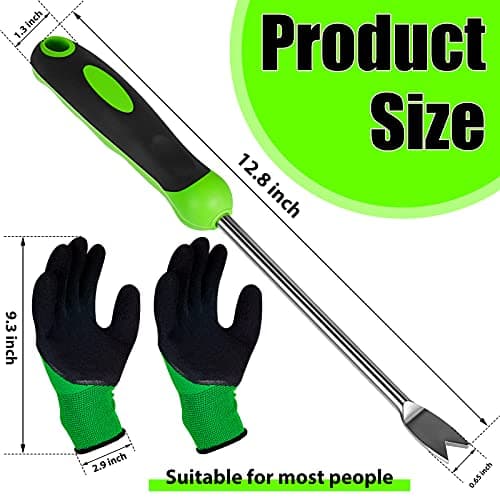Dandelion Weed Puller Tool Garden Hand Weeder Remover Tool with Ergonomic Handle Stainless Steel with Gloves for Garden Planting, Flower and Vegetable Care in Patio Lawn Yard
