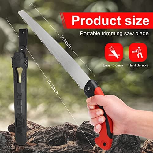 Pruning Saw with Scabbard Japanese Fixed Straight Hand Saw, Portable Tree Limb Cutter 11 Inch Blade Garden Pruner tool for Camping, Dry Wood and Fruit Trees
