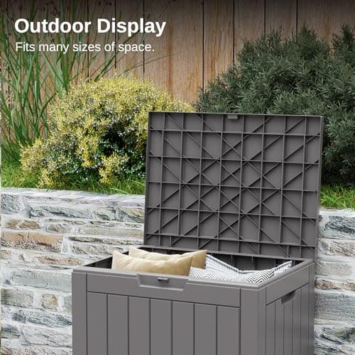 EAST OAK Outdoor Storage Box, 31 Gallon Deck Box Indoor and Outdoor Use, Waterproof Resin Storage Bin for Package Delivery, Patio Cushions, Gardening Tools, Lockable, UV Resistant, Grey