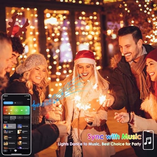 Red White and Blue String Lights, Color Changing Smart RGB Christmas Lights with Remote & App Control & Timer, Music Sync Multiple Modes 66ft 200 LED Twinkle Light Indoor Outdoor for 4th of July Decor