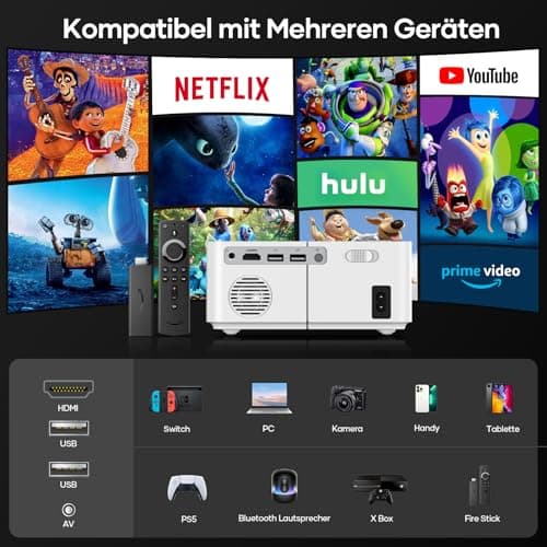 Portable Outdoor Projector, [Electric Focus] Mini Projector With WiFi and Bluetooth Native 1080P 300 ANSI, Max 200" Display Mirroring Screen With Android/IOS/Windows for Gaming Home Cinema