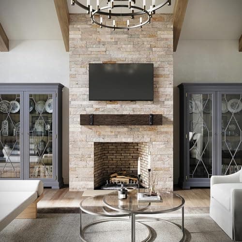 Thermastone 72 Inch Concrete Fireplace Mantel Shelf | Banded Style | Non-Combustible & Heat Resistant | Indoor or Outdoor Use | ProCoat Coating for Heavy-Duty Protection | Lighter Weight