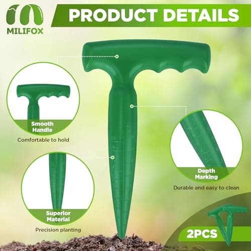 2 Pack Dibbler Gardening Tool with Measurements 6.9 inch Plastic Bulb Planting Tools with Handle Seed Dibber for Planting Bulbs Digging Gardening(Green)