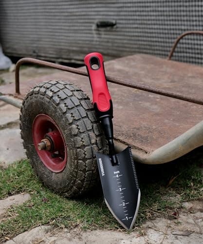 Stainless Steel Garden Hand Tools - Heavy-Duty Garden Planting Trowel, Weeding Shovel - Red Handle