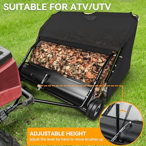 YINTATECH 48" Lawn Sweeper, Tow Behind Leaf Collector, Pine Needle, Pine Cone, Grass Sweeper,Black