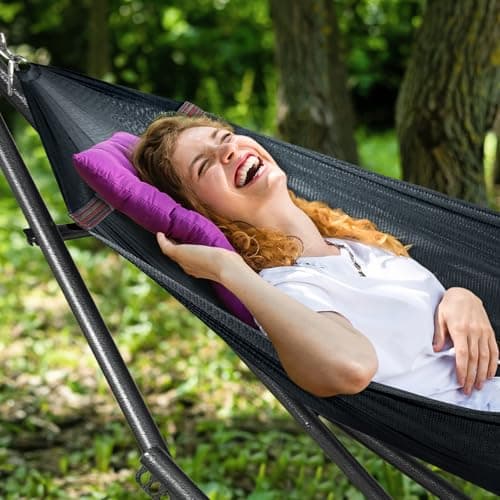 Tranquillo Hammock Stand 600 lbs Capacity, Instant 20s Foldable, 3-Year Warranty Hammock with Stand, 2 Person Camping Revolutionary Portable No Screws, Premium Hammocks, Black
