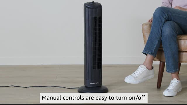 Amazon Basics 28" 60-Degree Oscillating Tower Fan for Bedroom, Living Room, Office, With 3 Speeds, Intuitive Mechanical Control, Black, 35W, 27.8"H x 9.4"D x 9.4"W